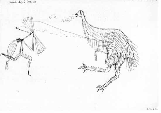 Hunting emu painting